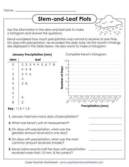 Sixth grade students analyzing data clusters and spreads on a dot plot statistics worksheet