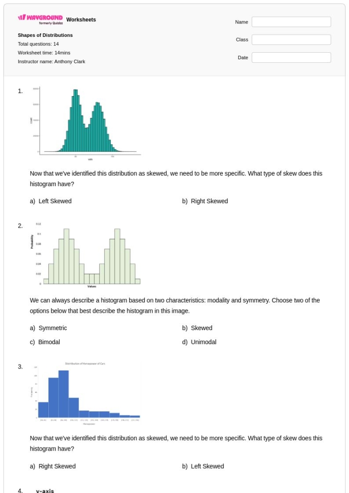 Students analyzing a dot plot to learn about distributions in a statistics worksheet