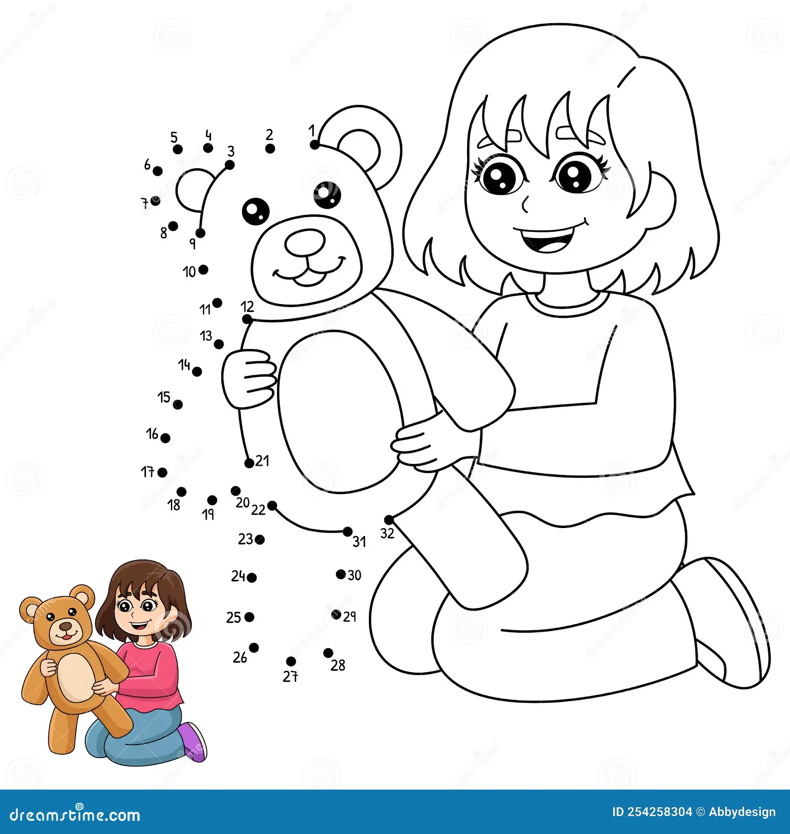 Cute teddy bear dot to dot worksheet for practicing ABCs with Pre-K kids