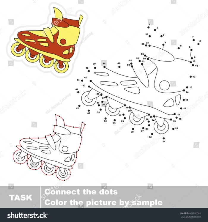 Dot-to-Dot worksheet featuring a colorful roller skate to help children learn numbers 1 to 15