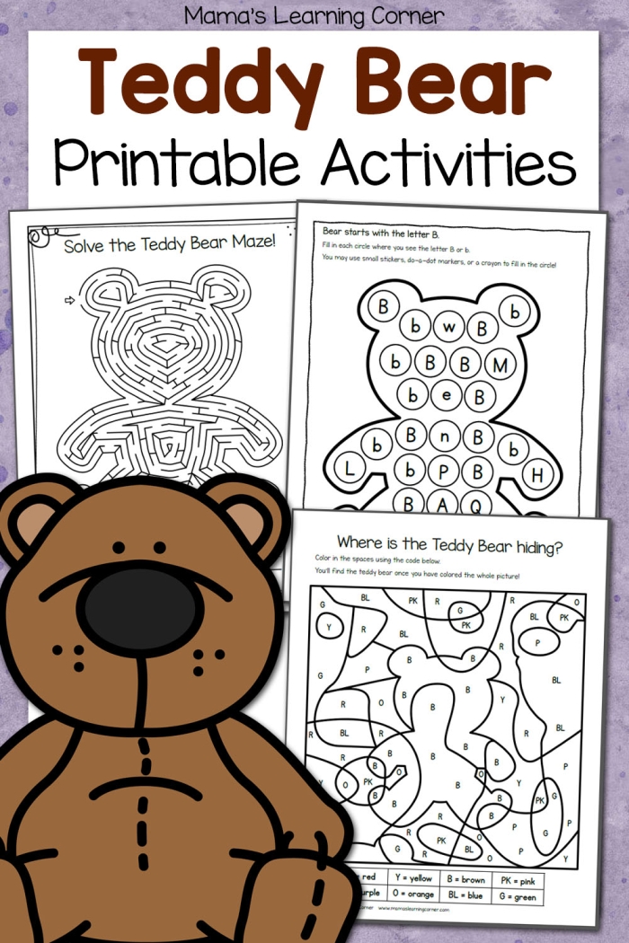 Pre-K student connecting dots from A to Z on a cute teddy bear worksheet number 20