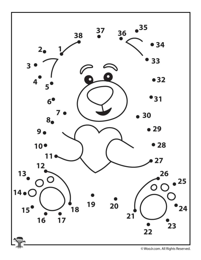 Pre-K student completing a cute teddy bear A to Z dot to dot alphabet handwriting worksheet