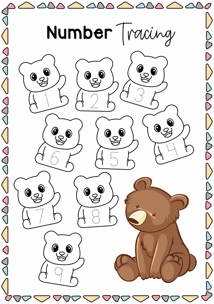 Cute teddy bear dot to dot worksheet for practicing ABCs in Pre-K
