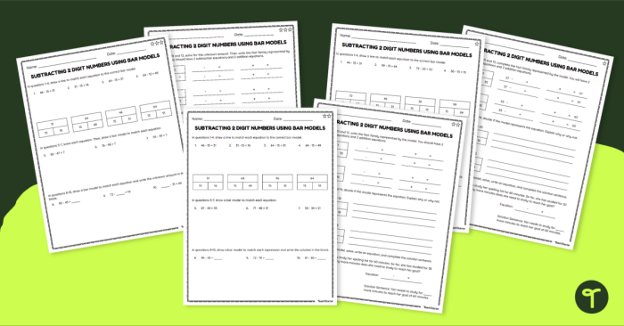 Colorful animal-themed worksheet for practicing double-digit subtraction skills