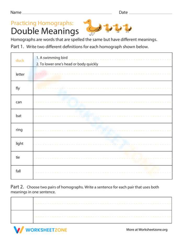 Engaging worksheet image for learning double meanings in grammar and mechanics Double Meaning Words worksheet for third graders exploring homographs and sentence creation