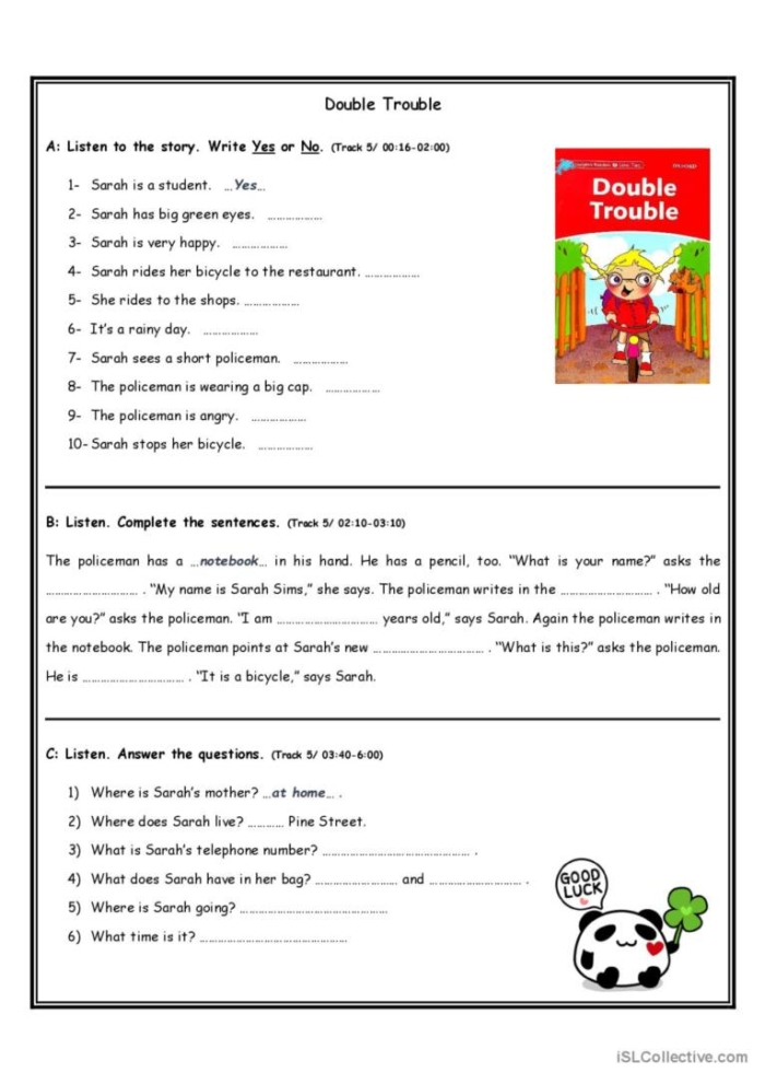 Double Trouble worksheet featuring homonyms for fifth graders to learn sight words