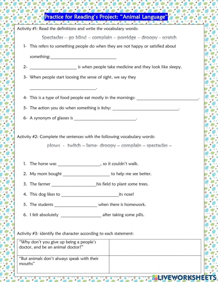 Fourth grade reading comprehension worksheet featuring an excerpt from The Story of Dr. Dolittle 23