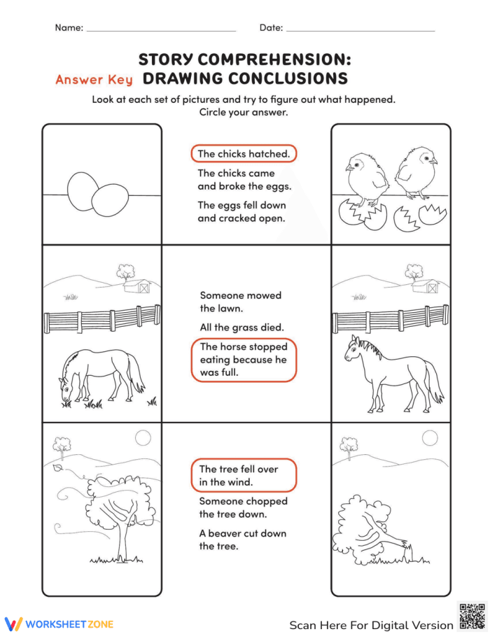 Story Comprehension Drawing Conclusions Worksheet Earth and Space Science Page 4 First grade student filling out a science worksheet about drawing conclusions from short stories