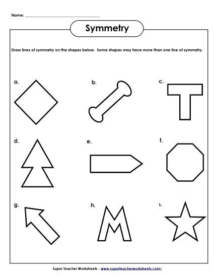 Printable worksheet focusing on drawing lines of symmetry for fourth graders