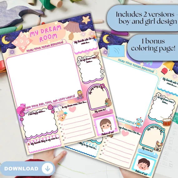Dream Bedroom worksheet for Kindergarten students to explore their ideal room design