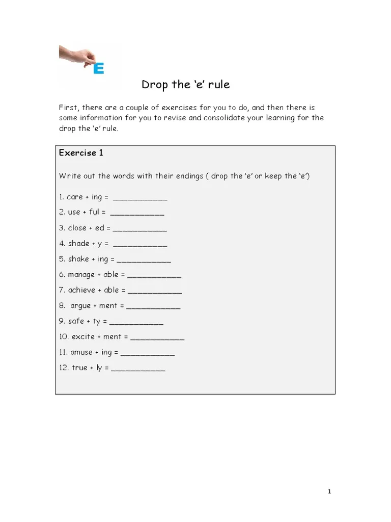 Drop the E and Add -ing Spelling Practice Worksheet for Grade 1 First grade student practicing the spelling rule of dropping the silent E before adding -ing