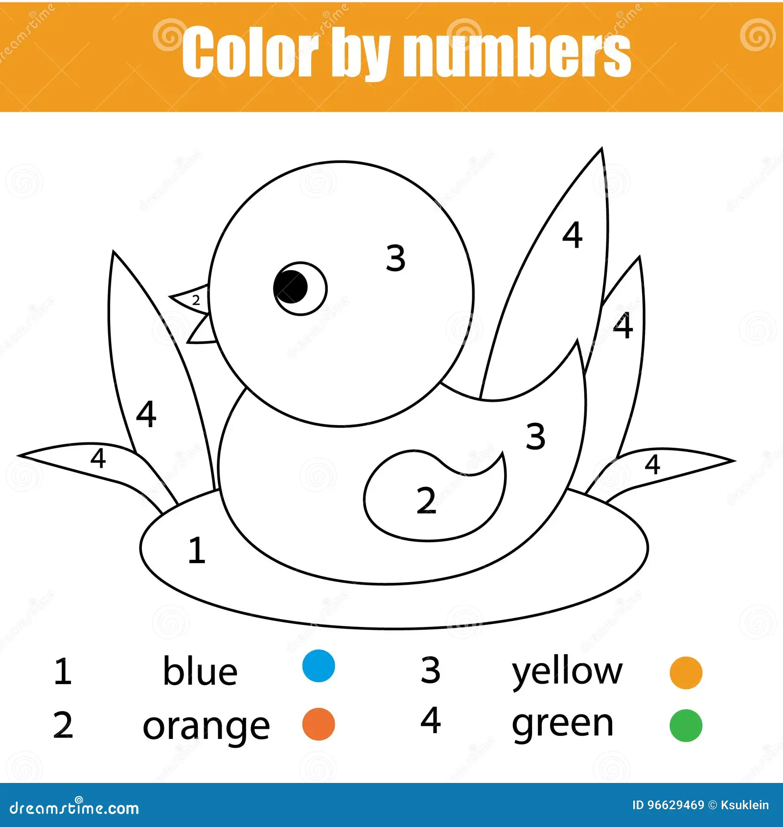 Color by number worksheet featuring two ducks swimming in a pond for preschoolers