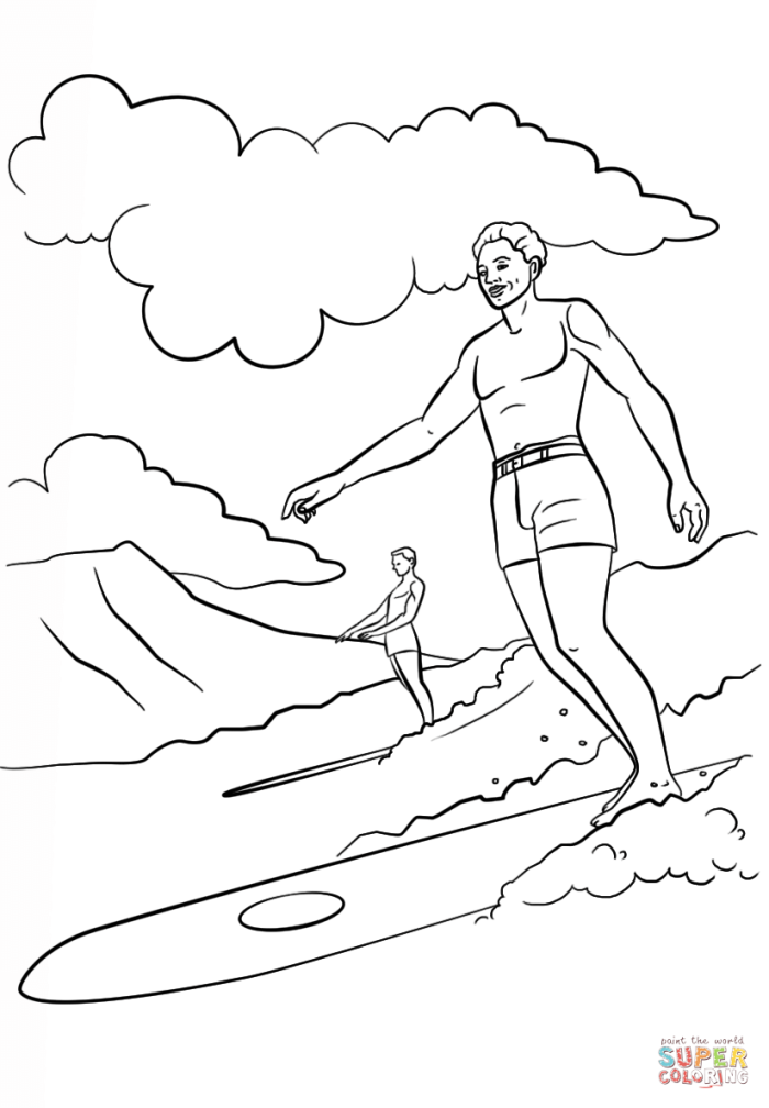 Duke Kahanamoku worksheet for Pre-K phonics learning about the famous Hawaiian athlete
