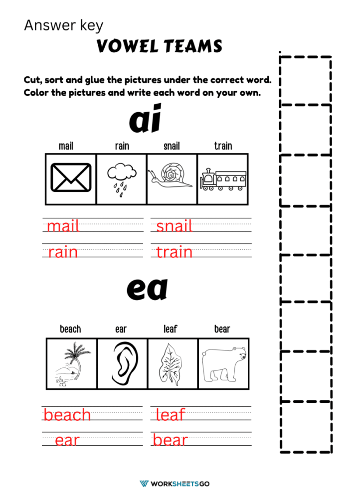 Vowel Team Review ea Worksheet Activity 6 Second grade student working on a Vowel Team Review ea worksheet identifying long and short e sounds