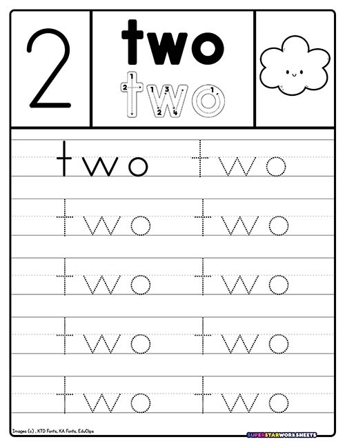 Early math worksheet for preschool students focusing on the number two