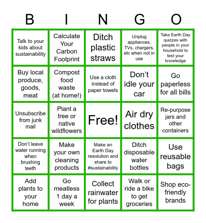 Earth Day Bingo Board worksheet featuring engaging nature-themed activities for Pre-K students