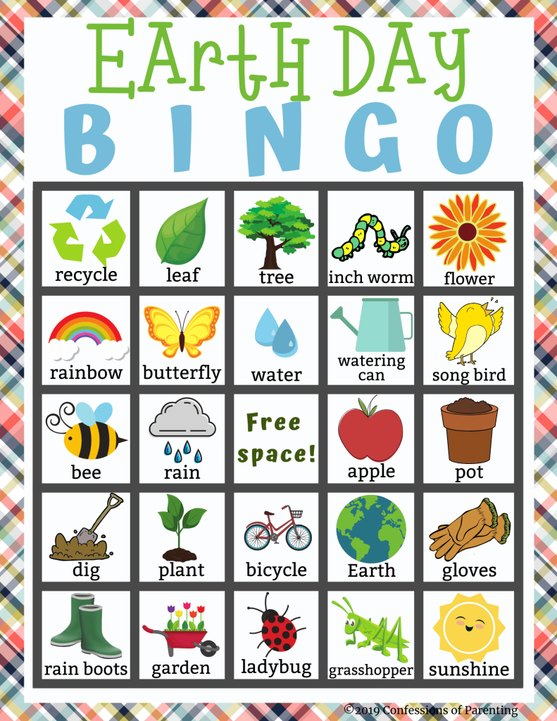 Earth Day Bingo Board worksheet featuring fun activities for Pre-K students