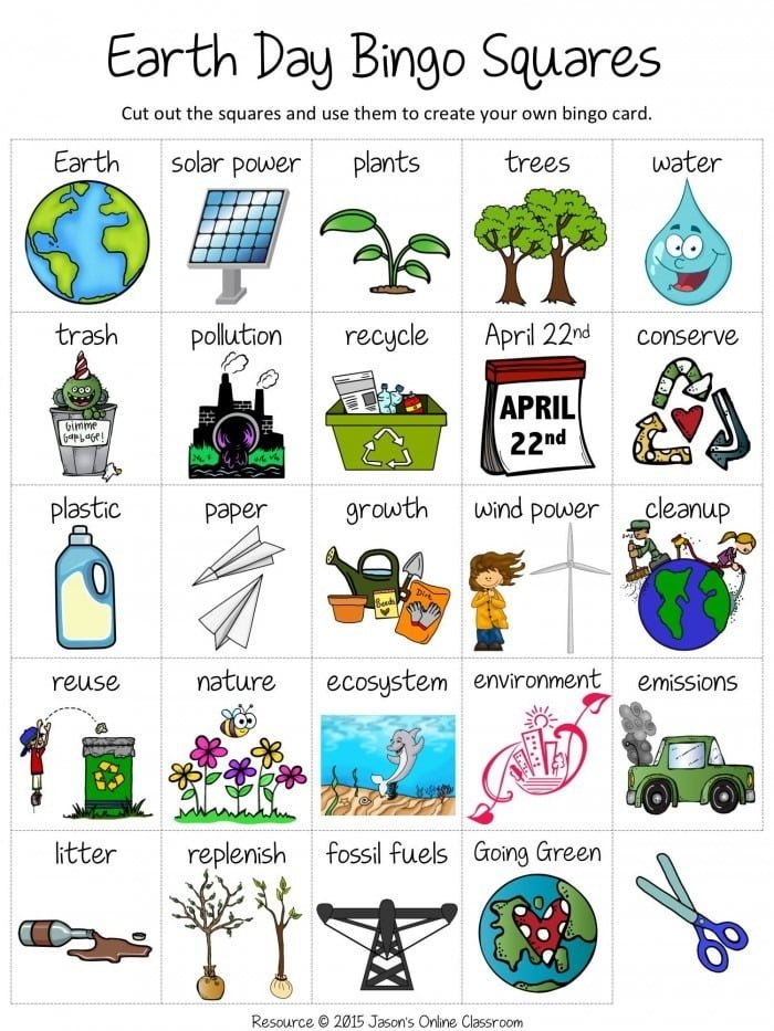 Earth Day Bingo Board worksheet designed for Pre-K students to explore place value through engaging activities. Earth Day Bingo Board worksheet for young learners focusing on nature-themed educational fun.