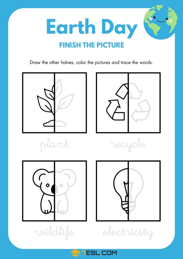 Earth Day Fill-in-the-Blank Worksheet 19 Second grade student completing an Earth Day fill-in-the-blank grammar worksheet