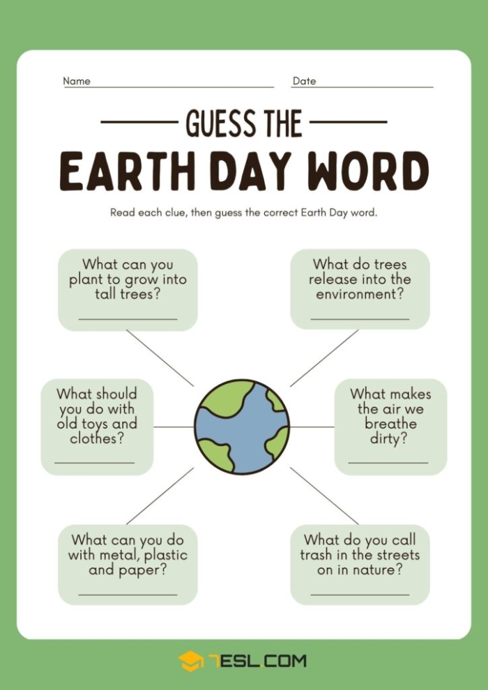 Earth Day Grammar Practice Activity for Young Learners - Worksheet Preview 3 Second grade students completing an Earth Day themed fill-in-the-blank grammar worksheet with environmental conservation sentences