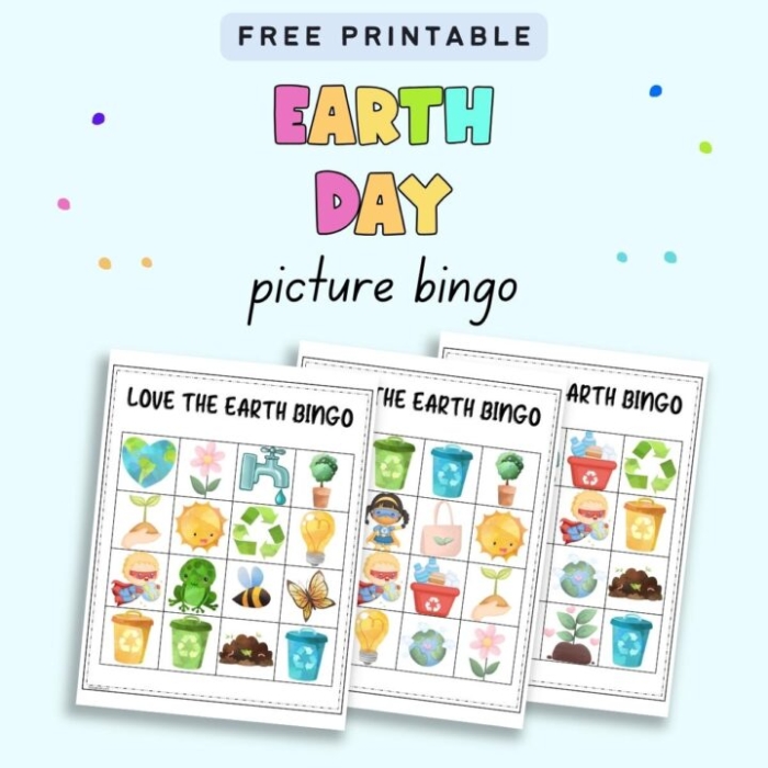 Pre-K Earth Day Bingo Board worksheet featuring nature-themed learning tasks for place value practice
