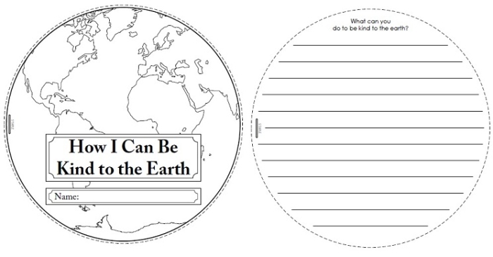 A colorful worksheet titled "The Earth Gives Me" designed for kindergarten students celebrating Earth Day