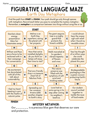 Sixth grade students completing an Earth Day themed similes figurative language maze worksheet