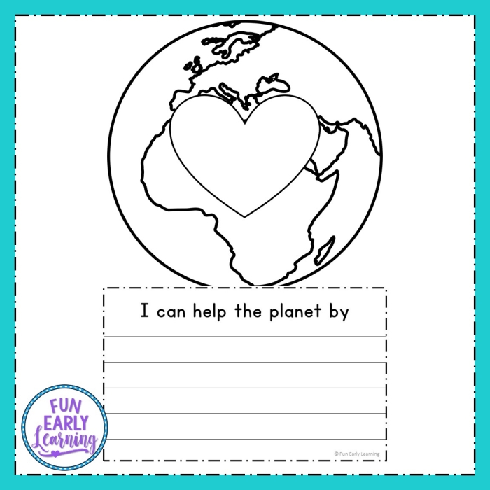 Kindergarten student completing The Earth Gives Me writing worksheet for Earth Day