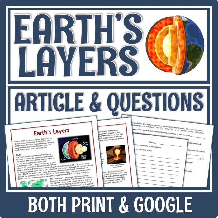 Fifth grade student worksheet for labeling the layers of the Earth diagram