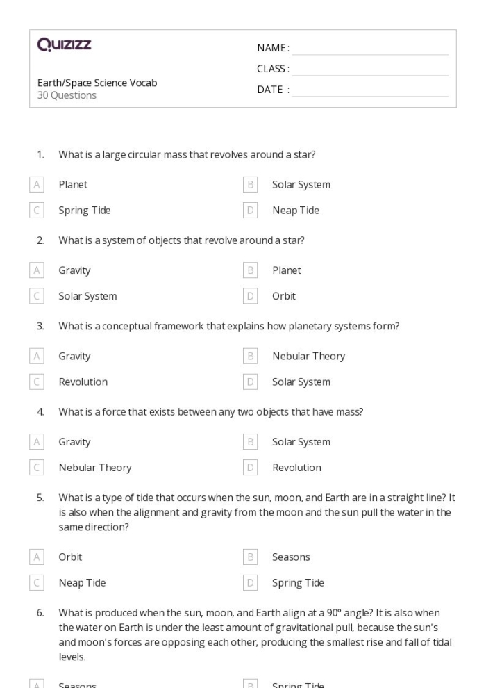 First grade science worksheet showing the four layers of planet Earth with labels and simple illustrations for reading and writing practice