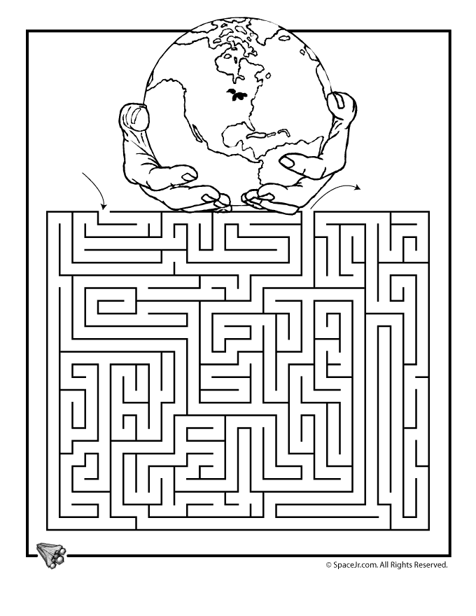 Colorful Earth maze worksheet featuring a globe design for first graders