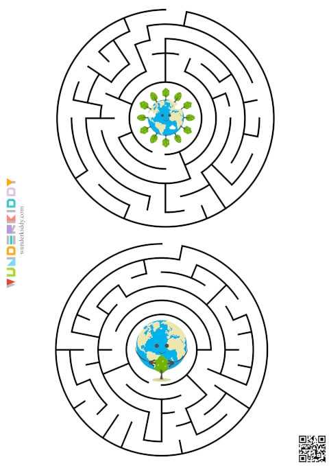Colorful Earth maze worksheet designed for first graders to celebrate Earth Day