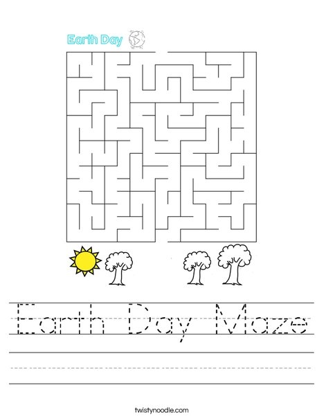 Earth maze worksheet with a colorful globe design for first graders