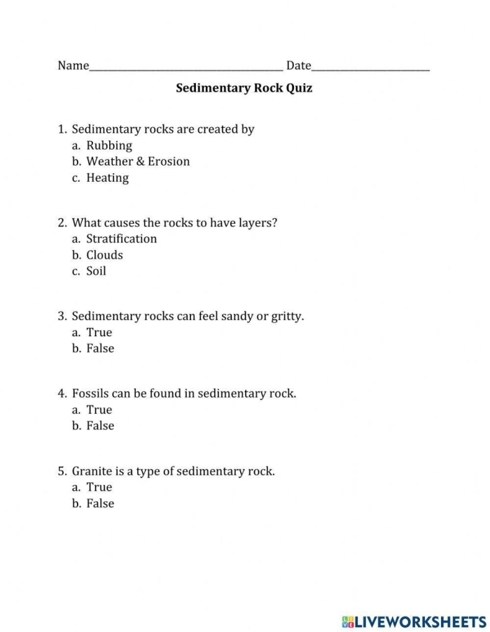 Engaging worksheet for learning about geological processes beneath the Earth's surface Colorful Earth Rocks! Quick Quiz worksheet for fourth graders exploring geology