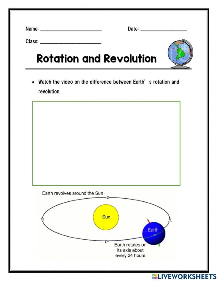 Sixth grade students completing a science worksheet on Earth’s rotation and revolution