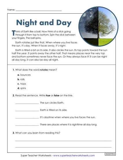 Why Does the Earth Spin? worksheet for Third Grade