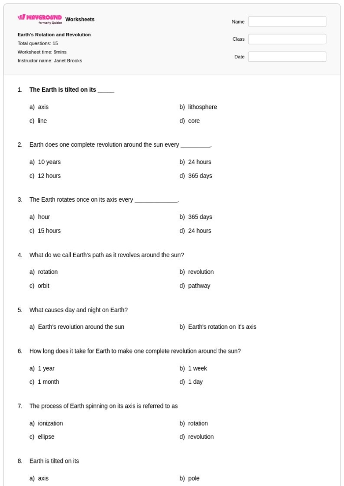 Why Does the Earth Spin? worksheet for Third Grade