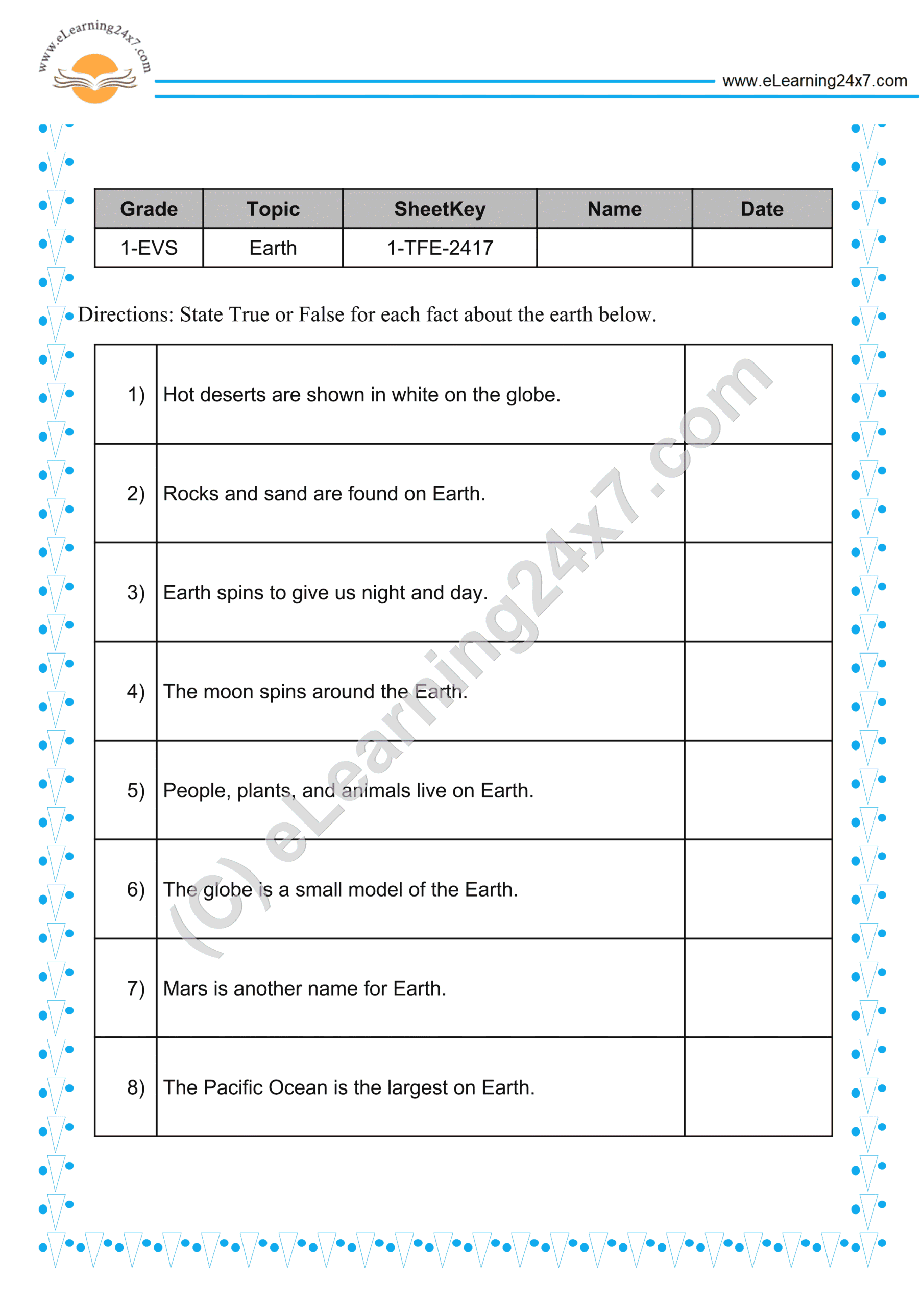 A diagram showing the Earth rotating in space for a third grade science worksheet