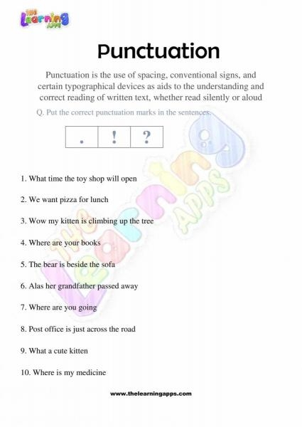 First grade science worksheet about Earth and Space for practicing proper punctuation marks
