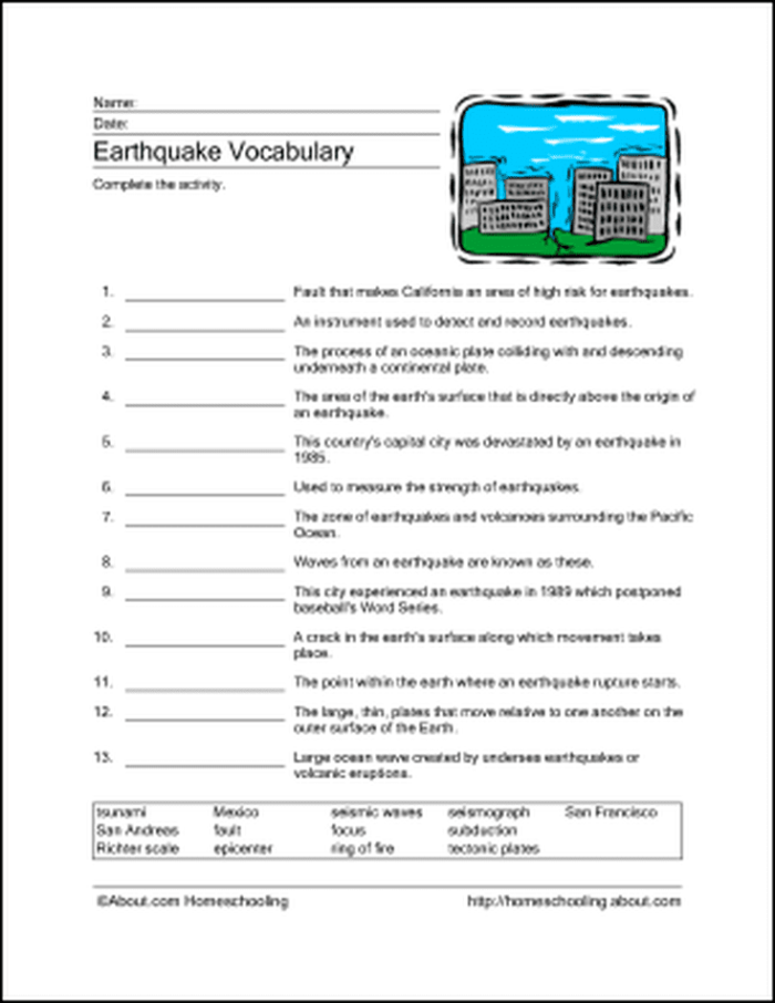 Earthquake Science worksheet for fifth graders focusing on geometry concepts