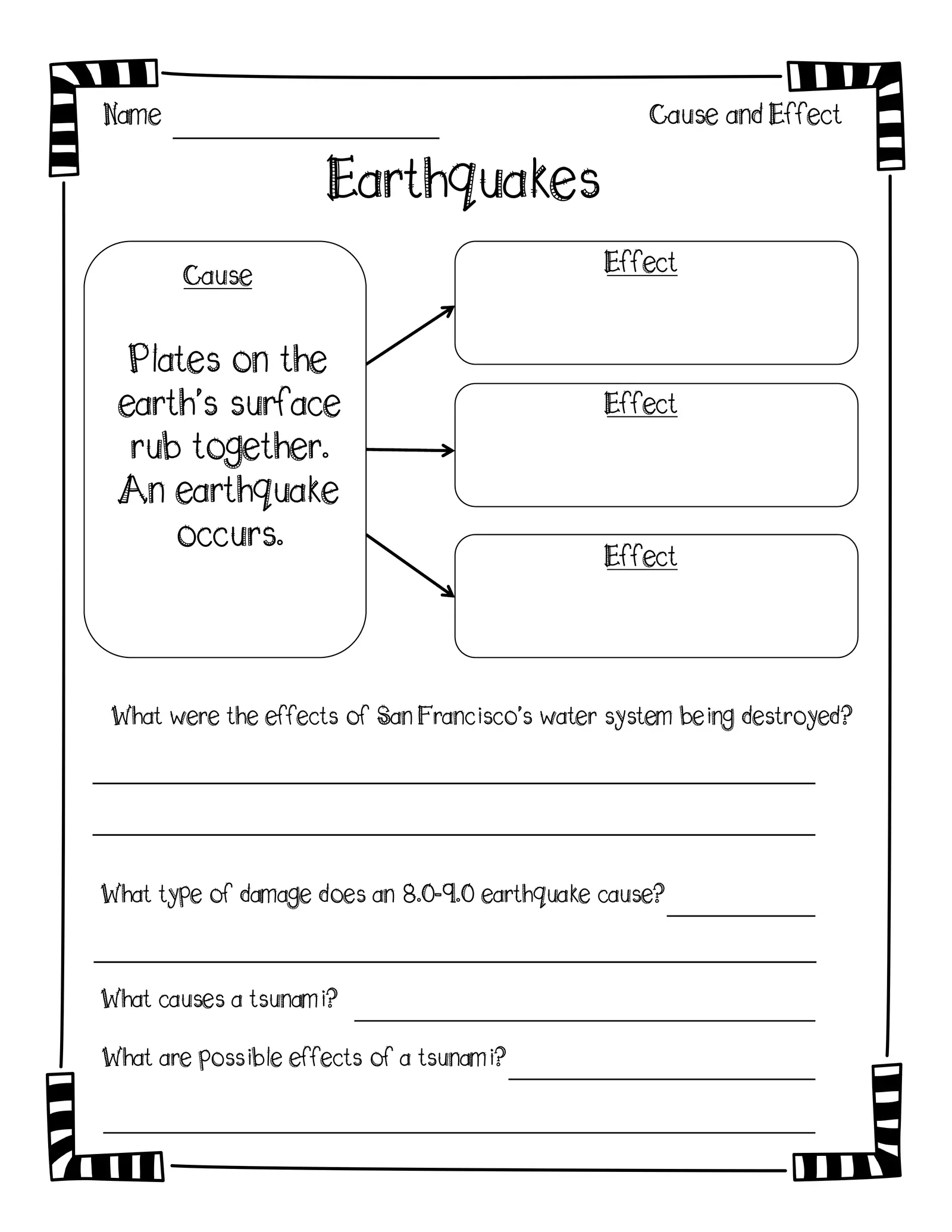 Earthquake Science worksheet for fifth graders focused on geometry concepts