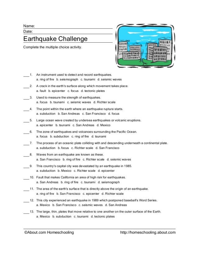Earthquake Science worksheet for fifth graders focusing on geometry concepts