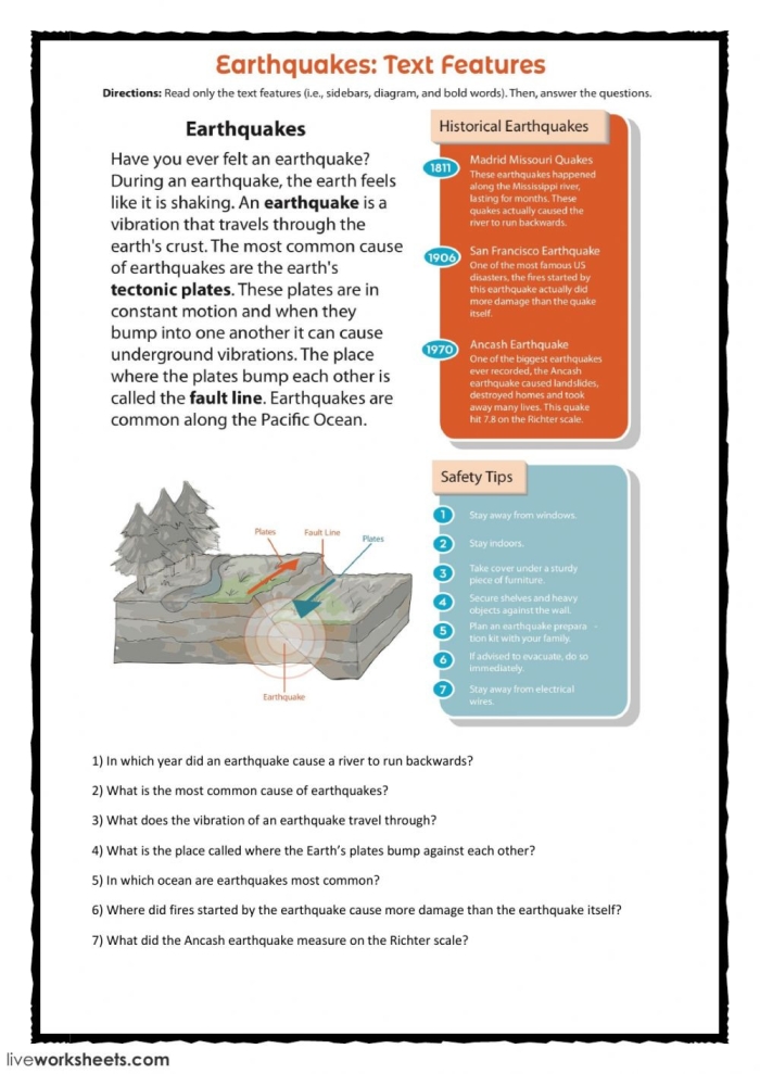 Earthquake Science worksheet for fifth graders focusing on geometry concepts