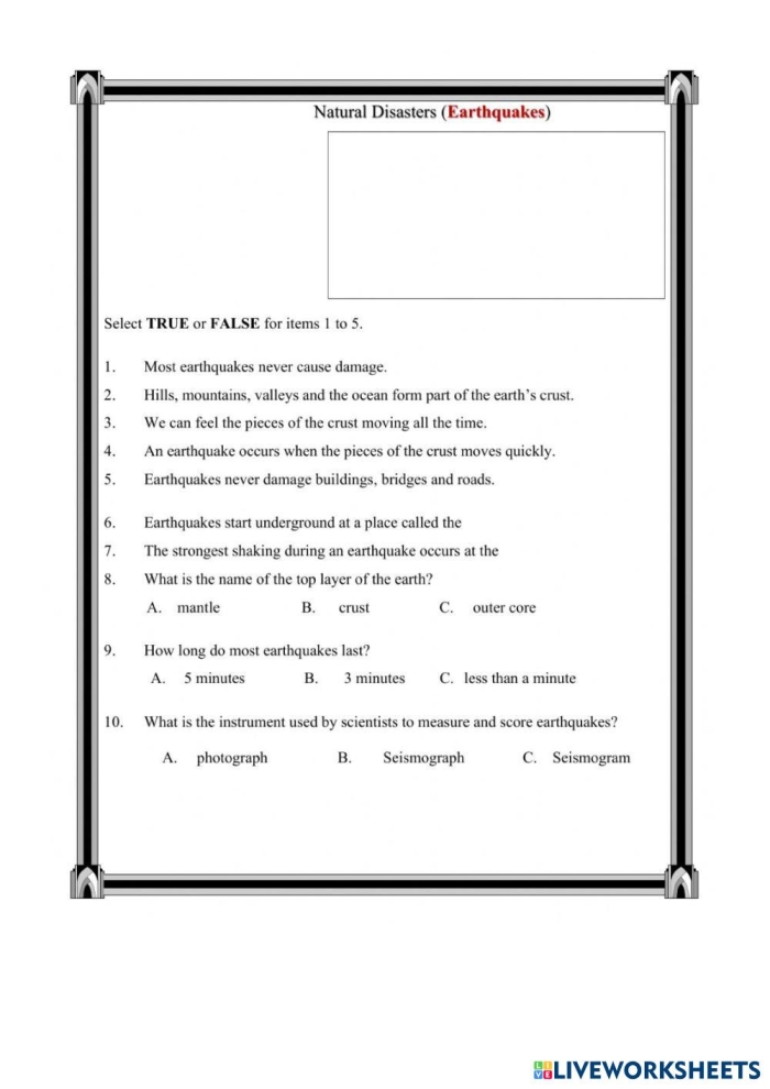 Earthquake Science worksheet for fifth graders focusing on geometry concepts