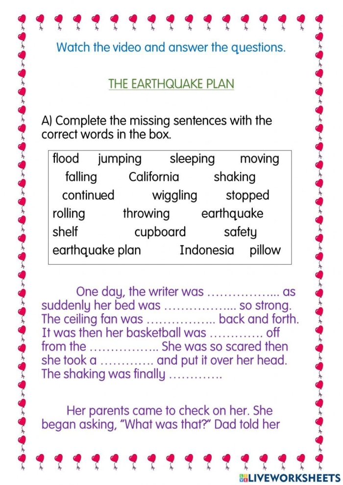 Fourth grade students learning about earthquakes and text features with a worksheet activity