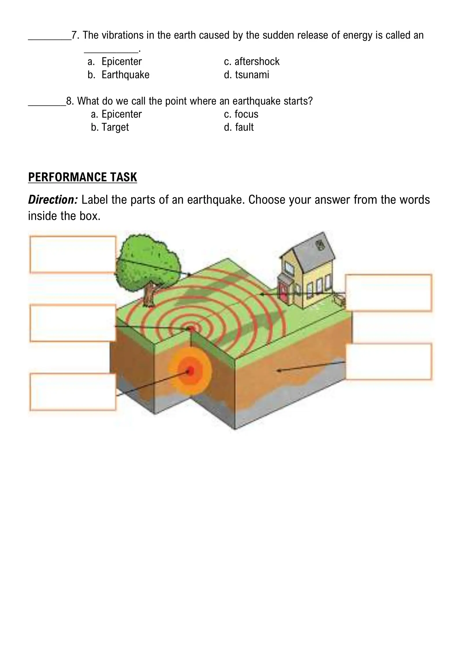 Fourth grade students learning about earthquake text features through an educational worksheet activity