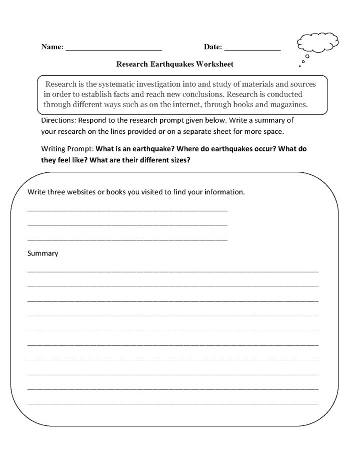 Fourth grade students learning about text features in an earthquakes worksheet with highlighted sections and labels