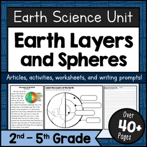 Diagram of the Earth's layers for fifth graders to label in a science worksheet