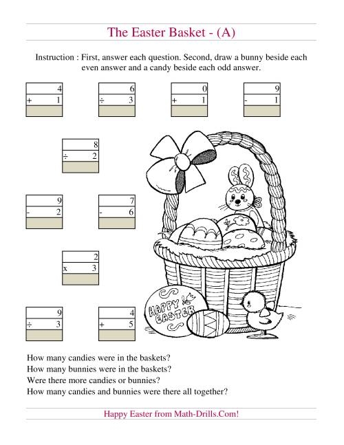Easter Math Egg Basket Addition Worksheet Number 13 Kindergarten student completing an Easter themed addition worksheet with egg and flower visuals