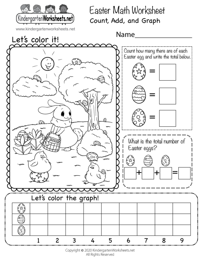 Busy bee adding Easter eggs together for addition practice worksheet